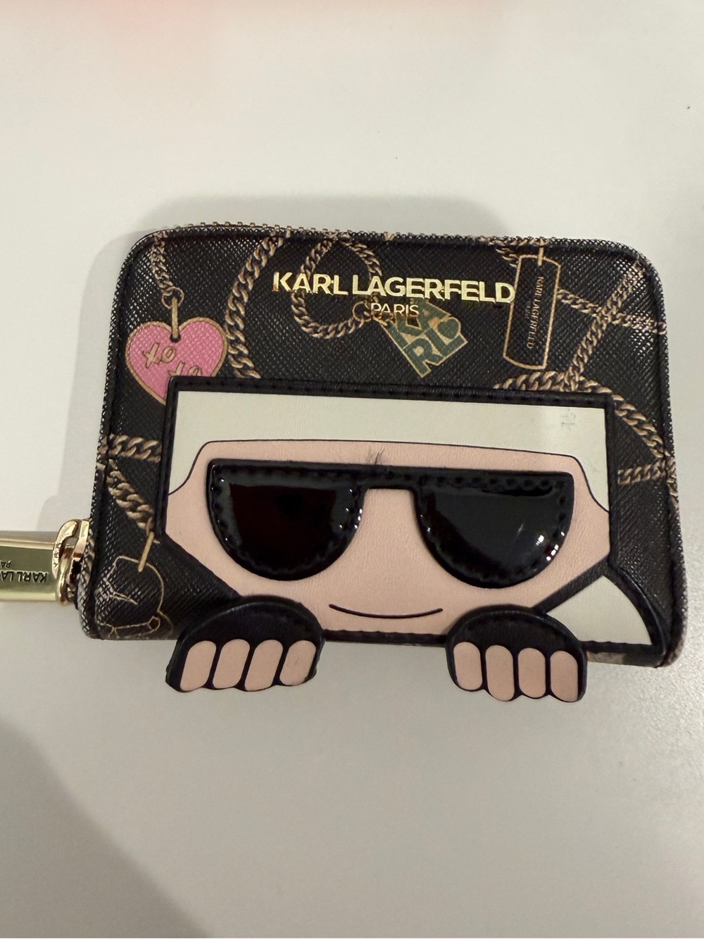 Karl Lagerfeld Black & Pink Cartoon Zip Coin Wallet